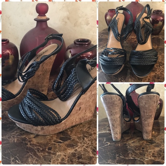 Soda Shoes - SODA. Black Strappy Wedge Sandals